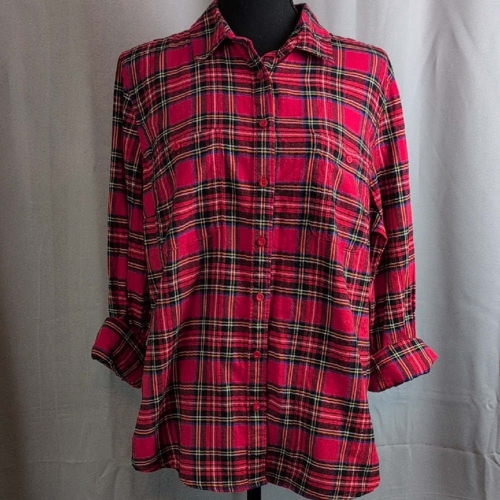 St. John's Bay Red‎ and Blue Boxy Button Down Shirt